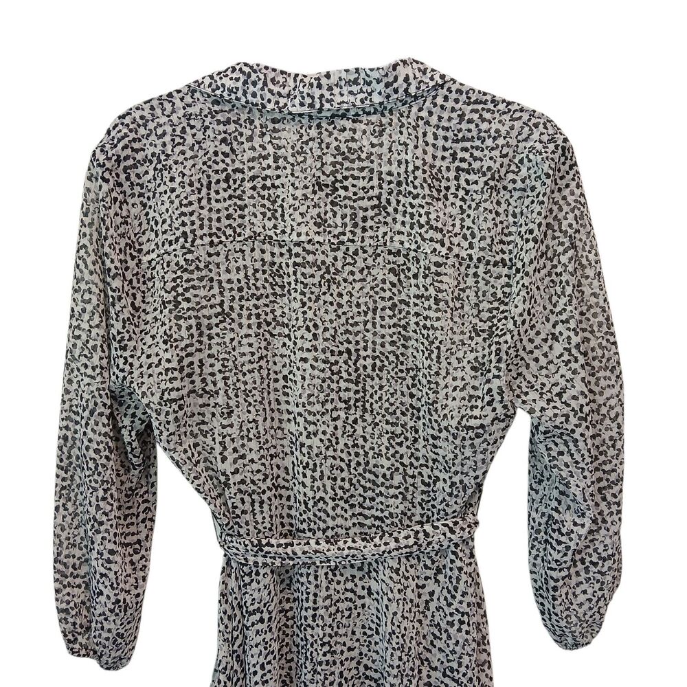 Nanette Lepore Sheer Button 3/4 Sleeve Midi Dress Shimmery Metalic Spotted 8 - Picture 7 of 12